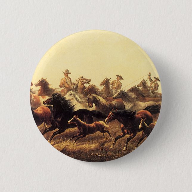 Roping Wild Horses by James Walker 6 Cm Round Badge (Front)
