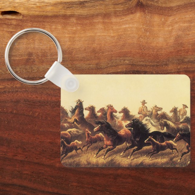 Roping Wild Horses by James Walker Key Ring (Back)