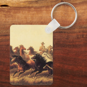Roping Wild Horses by James Walker Key Ring