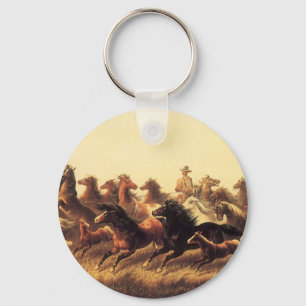 Roping Wild Horses by James Walker Key Ring