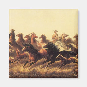Roping Wild Horses by James Walker Magnet