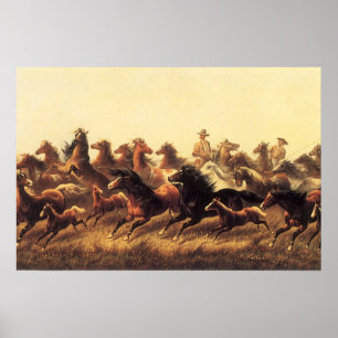 Roping Wild Horses by James Walker Poster