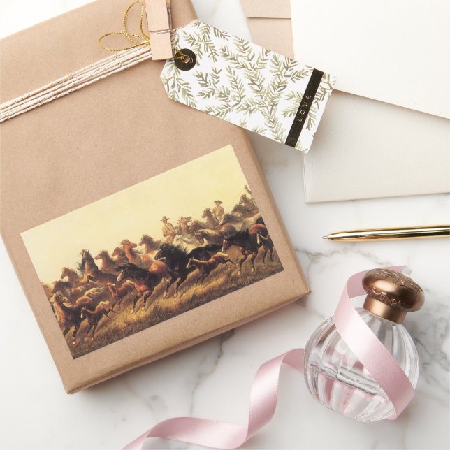 Roping Wild Horses by James Walker Rectangular Sticker (Gifting)