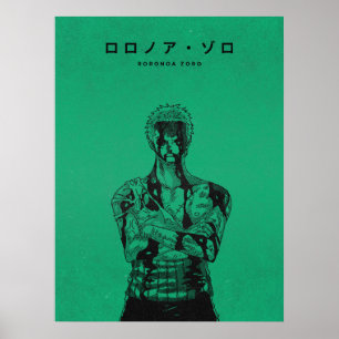Roronoa Zoro Green Manga Style Poster