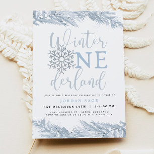 RORY Blue Winter OnderLand Pine 1st Birthday Invitation