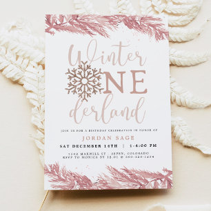 RORY Blush Winter OnderLand Pine 1st Birthday Invitation