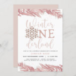 RORY Blush Winter OnderLand Pine 1st Birthday Invitation<br><div class="desc">This first birthday party invitation features blush pink pine sprigs with rose gold splashes and a pink glitter snowflake and the saying "Winter Onderland" This magical blush winter theme is perfect for a wintery December or Christmas holiday themed 1st birthday celebration.</div>