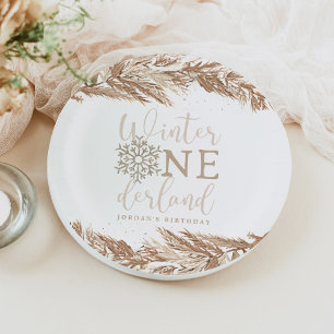 RORY Boho Beige Winter Wonderland First Birthday Paper Plate