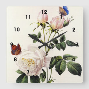 Rosa Bengale - Pierre Joseph Redouté. Square Wall Clock
