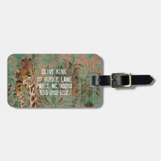Rosa Giraffes Damask Luggage Tag