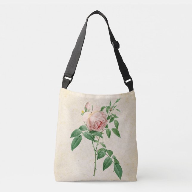 Rosa indica fragrans botanical illustration crossbody bag (Front)