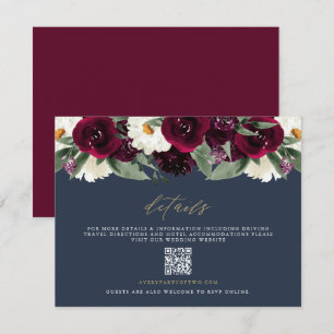 ROSA Rich Burgundy Floral and Navy Wedding Details Invitation