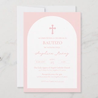 Rosa Simple Bautizo Invitación Baptism Invitation