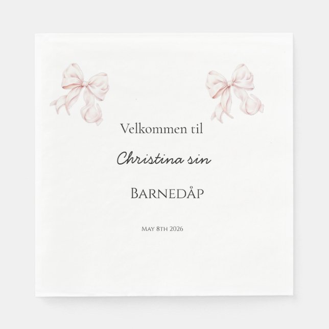 Rosa Sløyfe servietter dåp Napkin (Front)