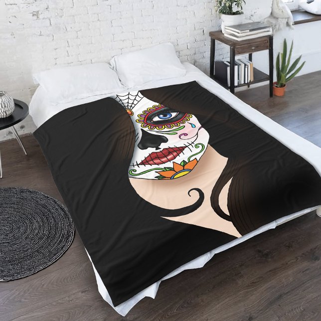 Rosa Sugar Skull Portait Fleece Blanket (Creator Uploaded)