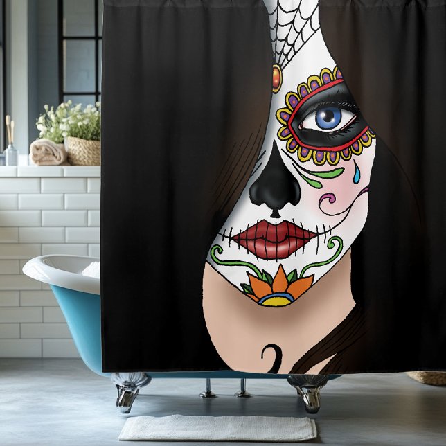 Rosa Sugar Skull Portrait Shower Curtain (Creator Uploaded)