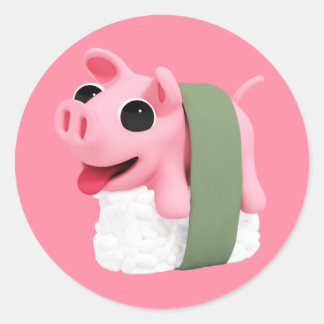 Rosa the Pig is a Sushi Classic Round Sticker