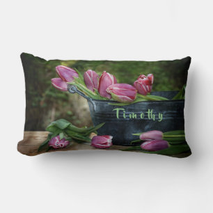 Rosa Tulpen mit Namen Lumbar Cushion