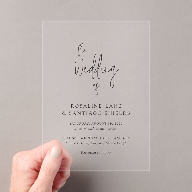 Rosalind Modern Typography Elegant Wedding Acrylic Invitations (Insitu (Handheld))