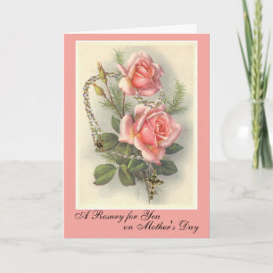 Rosary Card for Mother on Mother's Day Pink Roses