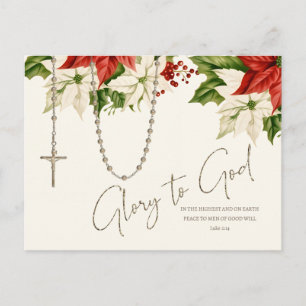 Rosary Christmas Poinsettias Merry Christmas Postcard