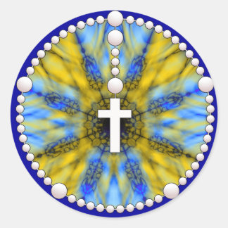 Rosary Dream Catcher Yellow & Blue Classic Round Sticker
