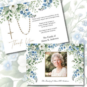 Rosary Floral Photo Funeral Condolence Sympathy Thank You Card