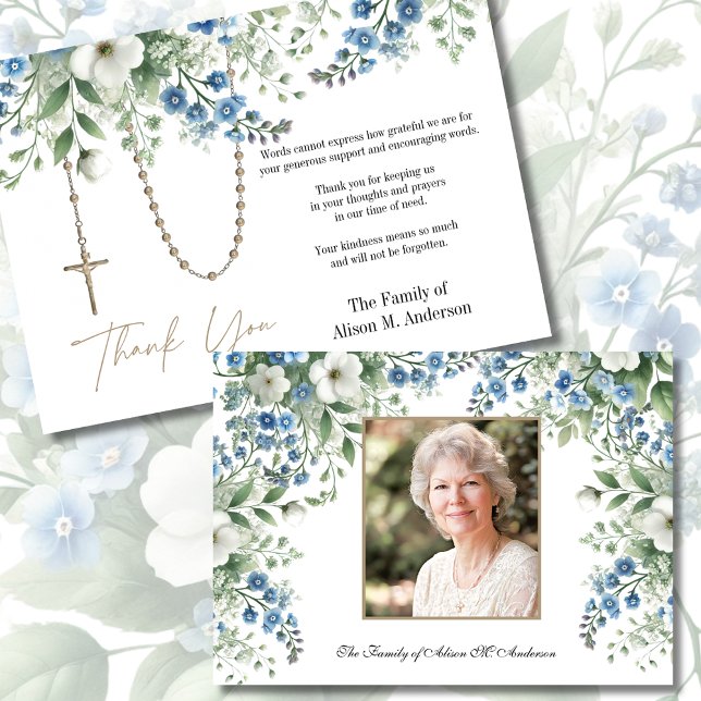  Rosary Floral Photo Funeral Condolence Sympathy Thank You Card (Creator Uploaded)