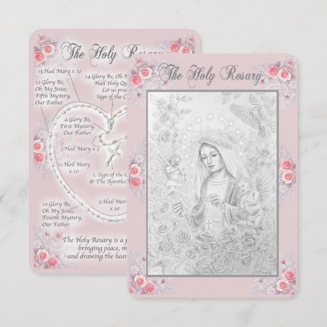 Rosary Prayer Card with my Original Drawing  (Front/Back)