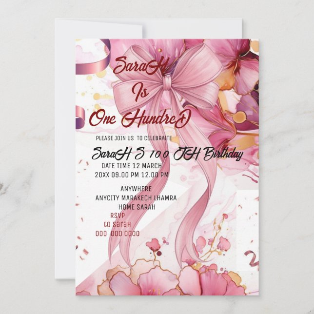  Rose 100th Birthday Gift  Invitation (Front)