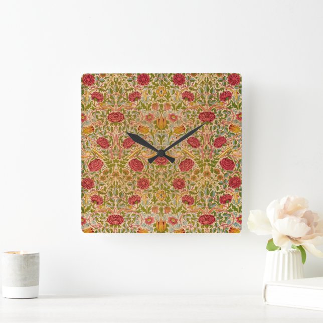 Rose, 1883 by William Morris Square Wall Clock (Home)