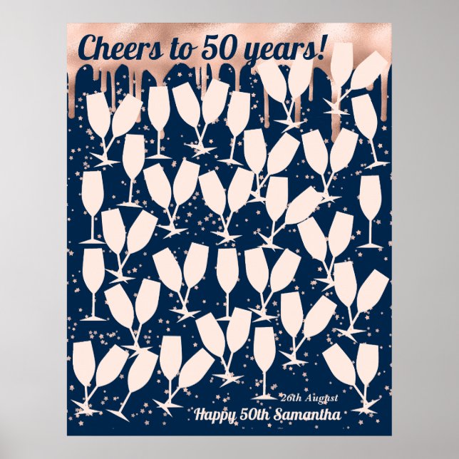 Rose 50th Birthday Guest Book - Cheers to 50 Years (Front)