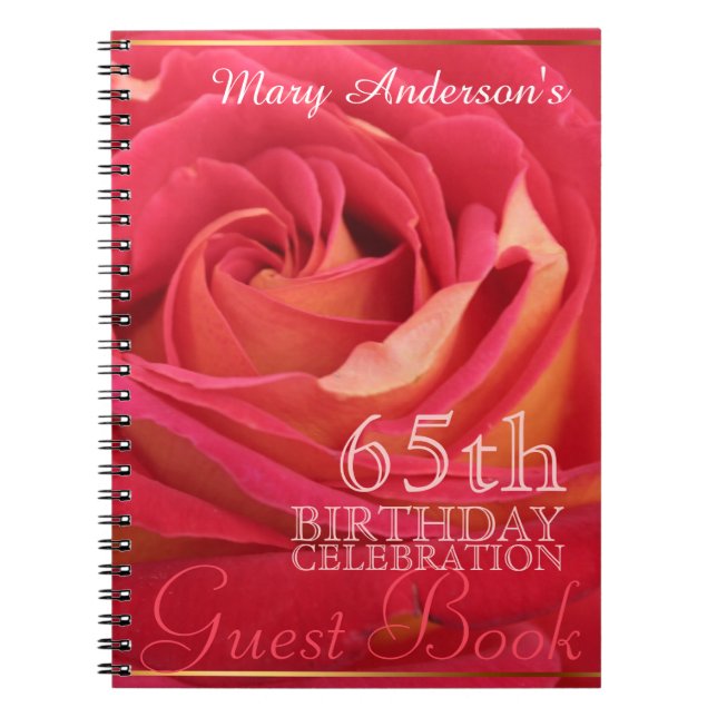 Rose 65th Birthday Celebration Custom Guest Book (Front)
