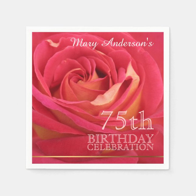Rose 75th Birthday Celebration Paper Napkins -2- (Front)