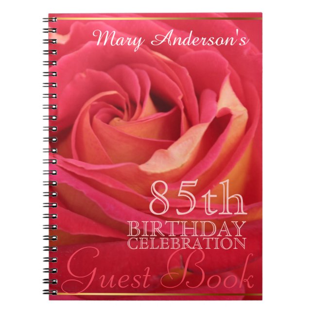 Rose 85th Birthday Celebration Custom Guest Book (Front)
