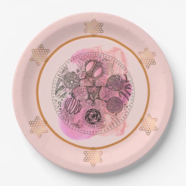 Rose Abstract Passover Seder Plate Paper Plates  (Front)