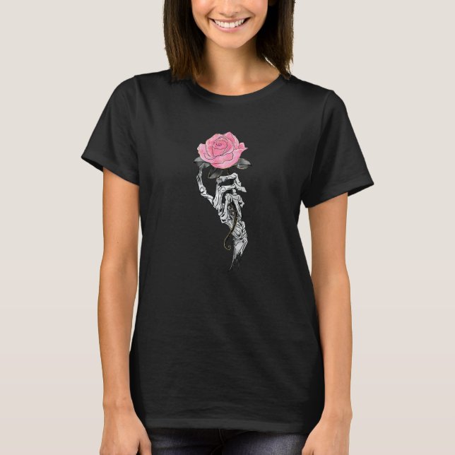 Rose Aesthetic Rose White Skeleton Hand Holding a  T-Shirt (Front)