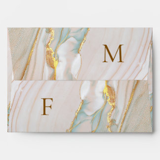 Rose Alcohol Ink Gold Monogram Elegant Envelope
