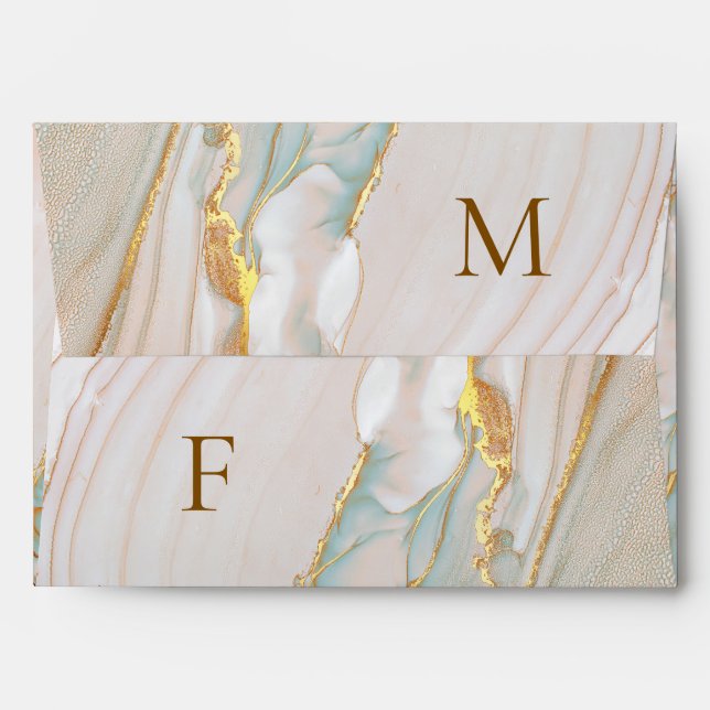 Rose Alcohol Ink Gold Monogram Elegant Envelope (Back (Top Flap))