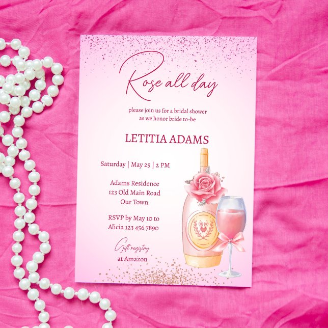 Rose all day bridal shower brunch pink invitation (Creator Uploaded)