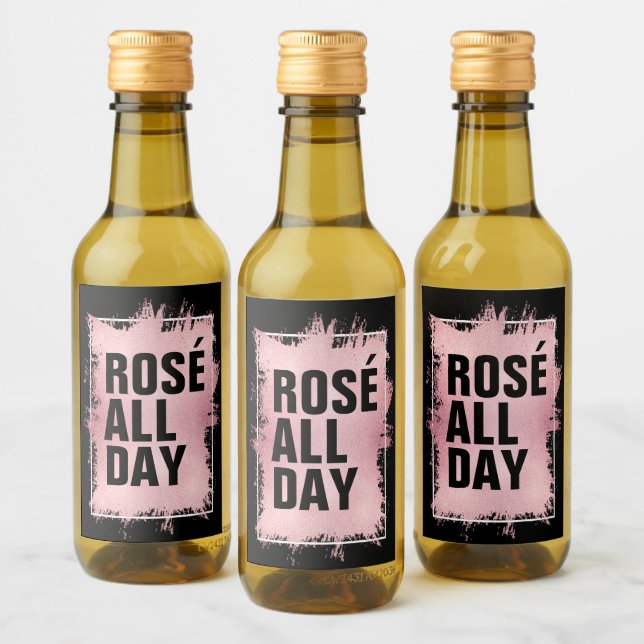 ROSÉ ALL DAY Faux Foil on Black Mini Wine Label (Bottles)