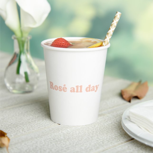 Rose all day light pink white chic party paper cups (Insitu)