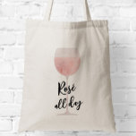 Rosé All Day Tall Wine Glass Tote Bag<br><div class="desc">Rosé all day tote bag,  featuring a watercolor painting of a tall wine glass. Customise with your information and change any wording to suit your event.</div>