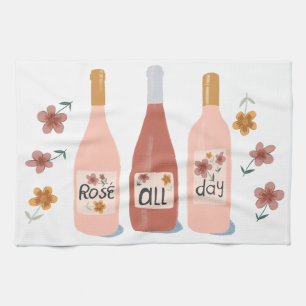 Rose all day wine lovers kitchen towel