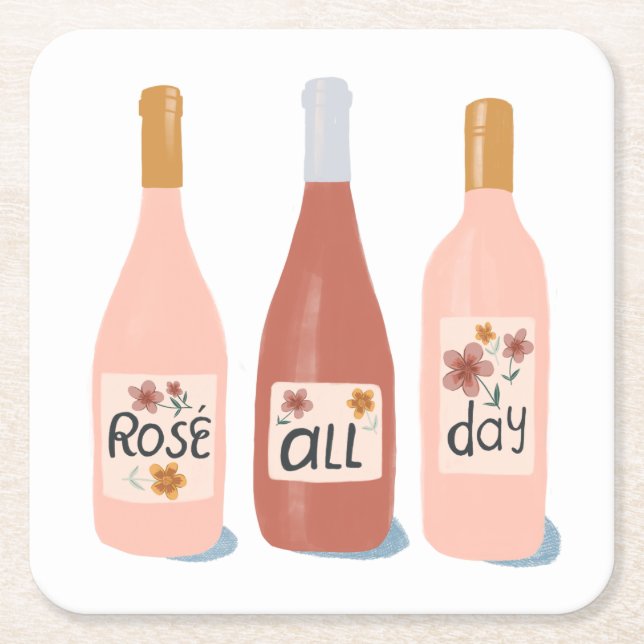 Rose all Day wine lovers wine Square Paper Coaster (Front)