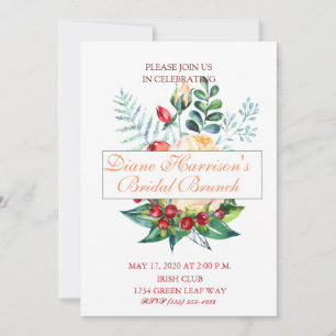 Rose and Berry Watercolor Stems Invitation