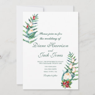 Rose and Berry Watercolor Stems Invitation