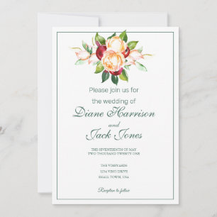 Rose and Berry Watercolor Stems Invitation