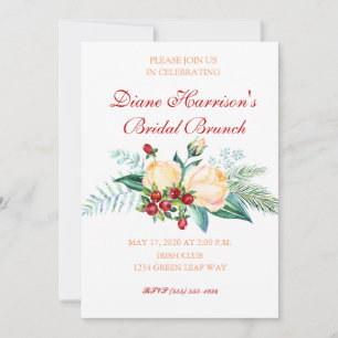 Rose and Berry Watercolor Stems Shower Invitation