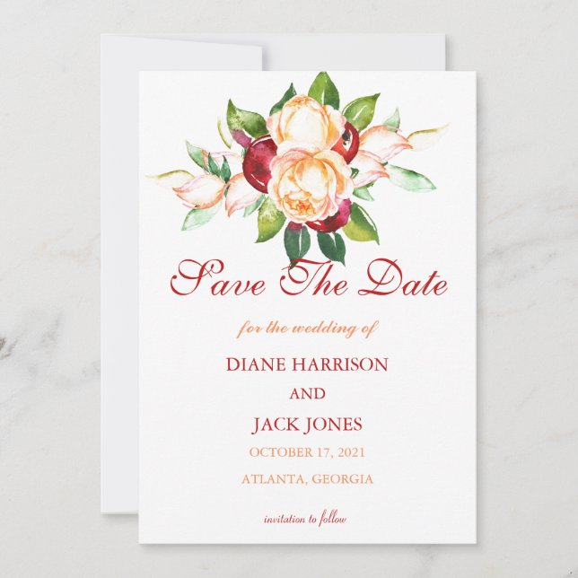 Rose and Berry Watercolor Stems Wedding Invitation (Front)